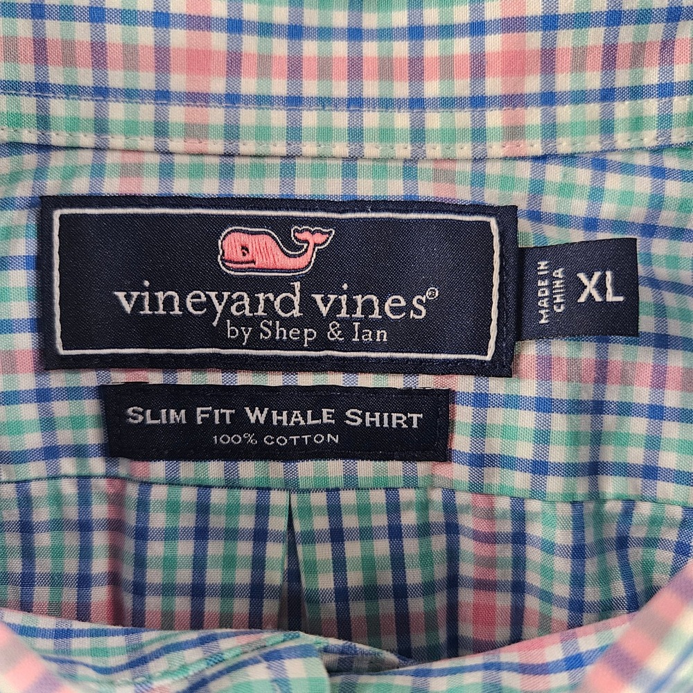 Vineyard Vines Slim Fit Whale Shirt Mens XL Pink Blue Green Plaid Button Down - Picture 4 of 9